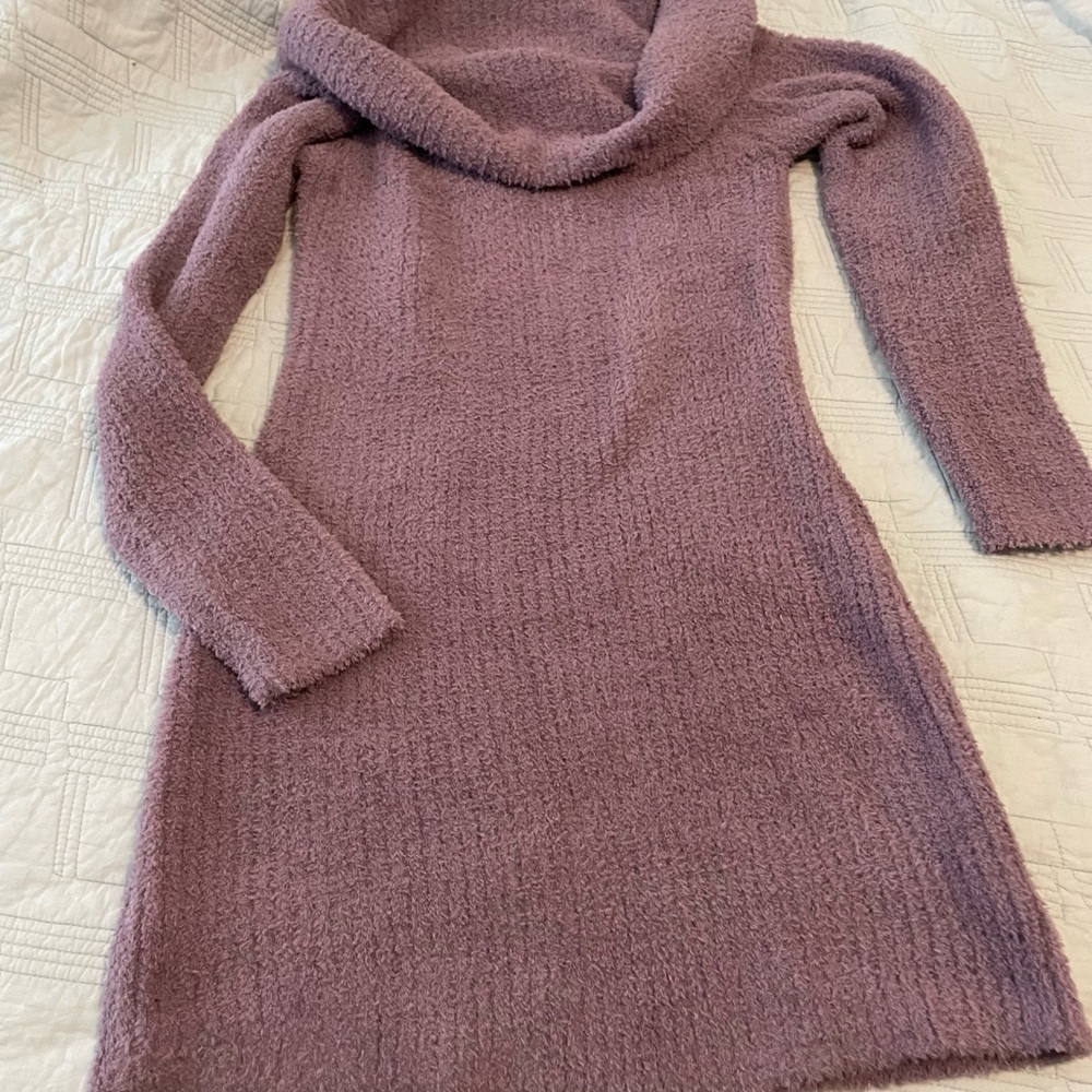 Cozy puplre Cowl Neck Women's Sweater Dress